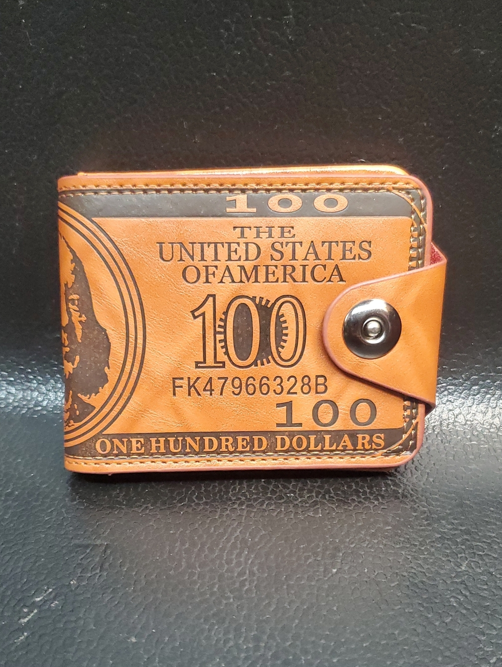 Tan Men's Wallet with 100 Dollar Print